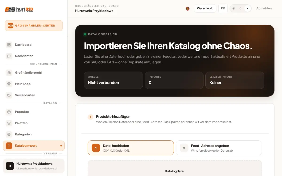 Bildschirm: Produkte hinzufügen: Preisliste importieren oder von Hand