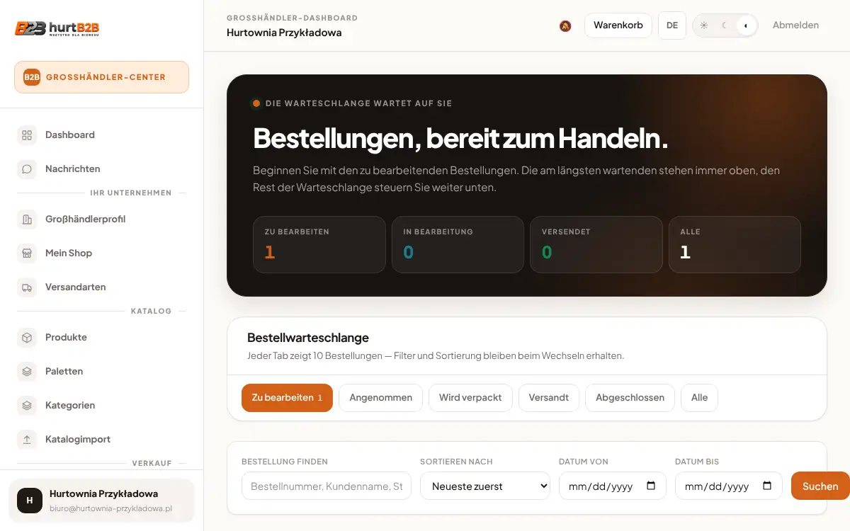Bildschirm: Bestellung bearbeiten: von der Annahme bis zur Rechnung